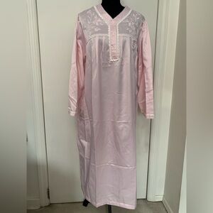 Vintage MISS ELAINE Light Pink Satin Brushed Inside Nightgown Lace Size M 
#50